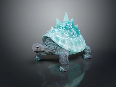 Blue Transparent Turtle Sculpture With Spiked Shell Gray Limbs And Dark Background 3d model