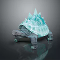 Blue Transparent Turtle Sculpture With Spiked Shell Gray Limbs And Dark Background 3d model