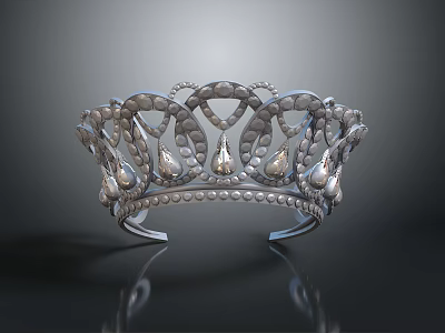 Elegant Silver Crown Featuring Intricate Filigree Design Teardrop Decorations And Pearls 3d model