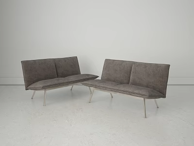 Pair of Modern Gray Two Seater Sofas with Sleek Metal Legs in Light Room 3d model