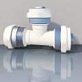 White Plastic Plumbing Fitting with Silver Rings and Blue Seals for Pipe Connection 3d model