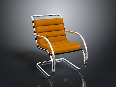 Modern Stylish Accent Chair With Orange Padded Seat And Chrome Metal Frame 3d model