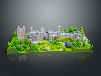 Detailed Castle Model Scene With Lush Green Vegetation And Curved Path 3d model