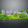 Detailed Castle Model Scene With Lush Green Vegetation And Curved Path