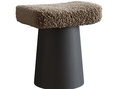 Stylish Stool With Brown Fluffy Cushion And Black Conical Base 3d model