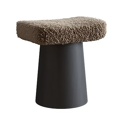 Stylish Stool With Brown Fluffy Cushion And Black Conical Base 3d model