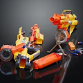 Creative Building Blocks Toys With Yellow And Orange Vehicle Models And Scattered Parts
