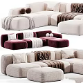 Modern Modular Sofa Collection With Cozy Velvet Pillows Blankets In Beige Brown Light Blue