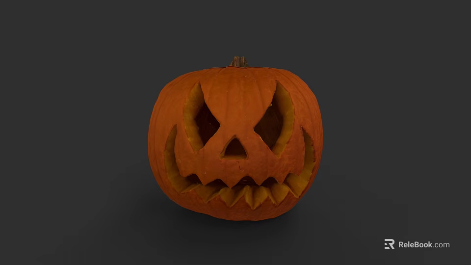 Artistic Pumpkin Sculpture Carving With Intricate Face Design And Decorative Details 3d model 