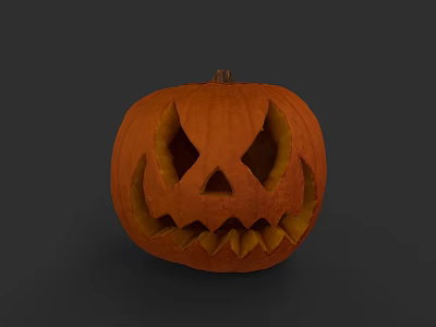 Artistic Pumpkin Sculpture Carving With Intricate Face Design And Decorative Details 3d model