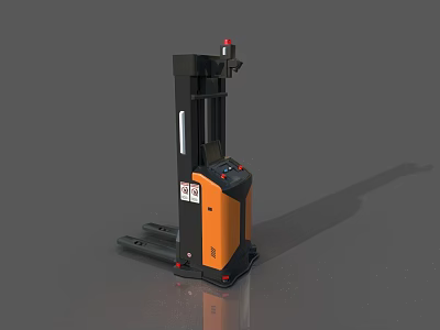 Industrial Stacker Truck Black Orange With Red Warning Light Control Panel And Fork Base 3d model