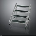Silver Metal Step Ladder With Four Dark Tread Steps And Wheels