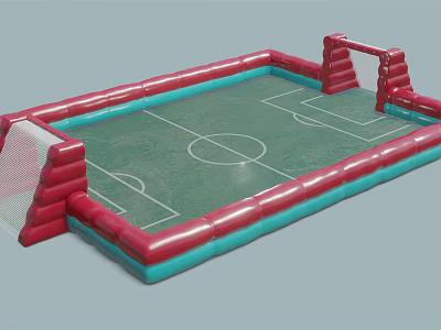 Inflatable Soccer Field With Red Blue Borders Green Surface And White Marking Lines 3d model