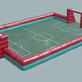 Inflatable Soccer Field With Red Blue Borders Green Surface And White Marking Lines