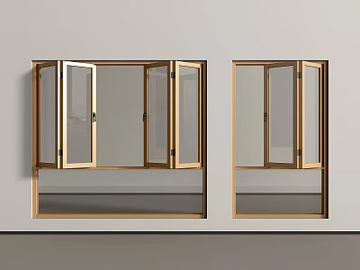 Wooden Framed Windows With Open Panels And Clear Glass Design 3d model