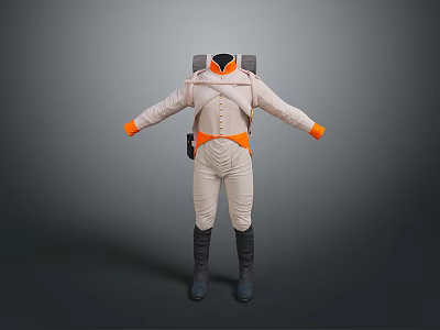 Light Colored Jacket And Pants Outfit With Orange Cuffs Belt And Black Backpack Dark Boots 3d model