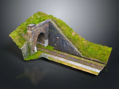Detailed Miniature Railway Scene With Brick Arch Green Slope And Track 3d model