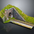 Detailed Miniature Railway Scene With Brick Arch Green Slope And Track