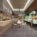 Modern Restaurant Interior Design With White Dining Tables Green Plants And Pendant Lights