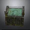 Vintage Gothic Building Model With Spiked Top Green Surface And Arched Windows