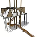 Modern Tower With Wooden Structure Glass Elements Spiral Staircase And Walkway