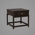 Dark Brown Bedside Table With Single Drawer Gold Knob And Square Legs 3d model