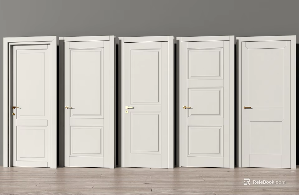 White Swing Doors with Different Panel Patterns for Interior Home Decoration 3d model