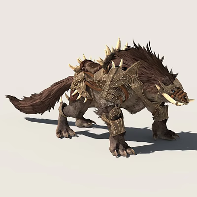 Armored Spiked Wild Beast With Thick Brown Fur Sharp Tusks And Muscular Build 3d model