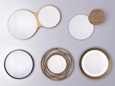 Modern Round Mirrors With Gold Black Wooden Frames And Decorative Circular Designs 3d model