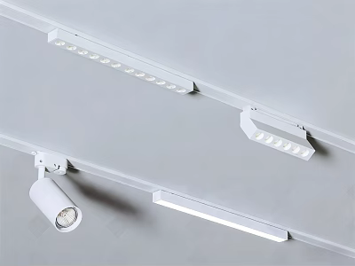 Modern White Track Mounted Downlights And Spotlights For Ceiling Lighting 3d model
