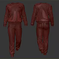 Gray Sweat Suit Front And Back Views With Pants Featuring Brown Pockets 3d model