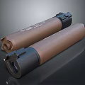 Weapon Two Brown Cylindrical Military Ammunition Shells With Black Components On Dark Surface 3d model