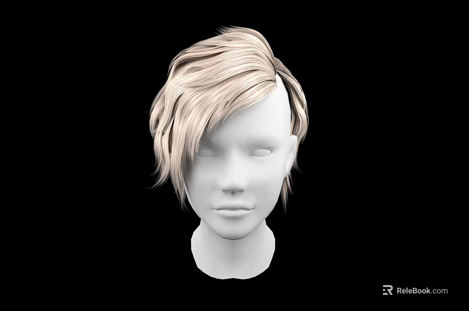 Game and Movie Character White Head With Blonde Short Messy Hairstyle On Black Background 3d model 