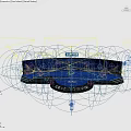 Bright Blue Stage Design With Star Patterns And City Silhouette For Mall Event