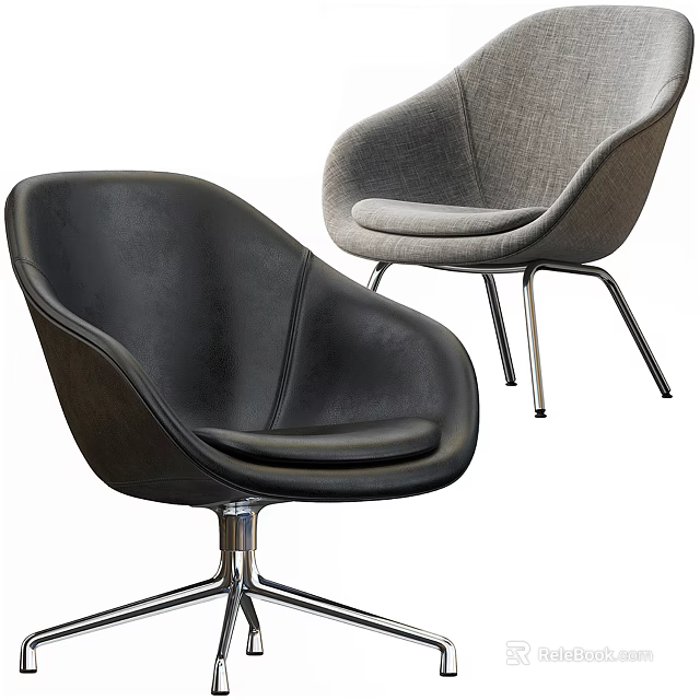 Modern Office Chair with Black Leather and Gray Fabric Comfortable Seating Design 3d model 