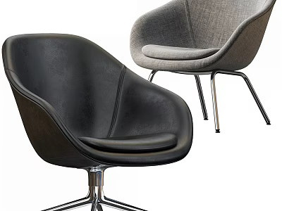Modern Office Chair with Black Leather and Gray Fabric Comfortable Seating Design 3d model