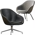 Modern Office Chair with Black Leather and Gray Fabric Comfortable Seating Design