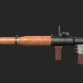 Military Weapon Featuring Rifle With Wooden Stock And Green Artillery Shell