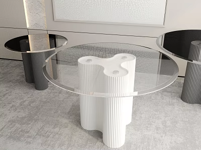 Modern Round Coffee Table With Glass Top And White Ribbed Base Design 3d model