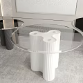 Modern Round Coffee Table With Glass Top And White Ribbed Base Design 3d model