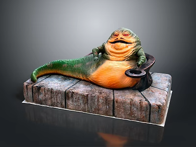 Obese Green Game Movie Character With Orange Belly Sitting On Stone Platform 3d model
