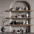 Arched Wall Shelves With Decorative Vases Photo Frame And Twig Decoration
