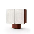 Modern Minimalist Decorative Cabinet With Textured Cream White Double Doors And Elegant Reddish Brown Base