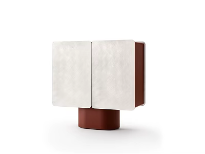 Modern Minimalist Decorative Cabinet With Textured Cream White Double Doors And Elegant Reddish Brown Base 3d model
