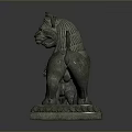 Traditional Bronze Sculpture Featuring Lion And Human Figures On Ornate Decorative Base