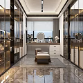 Luxurious Modern Walk in Closet With Glass Door Cabinets Round Mirrors And Marble Floor