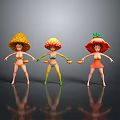Anthropomorphic Fruit Characters In Pineapple Strawberry Hats Standing With Colorful Costumes And Small Fruits