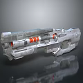 Futuristic Sci Fi Weapon With Metallic Mechanical Structure And Red Component Details