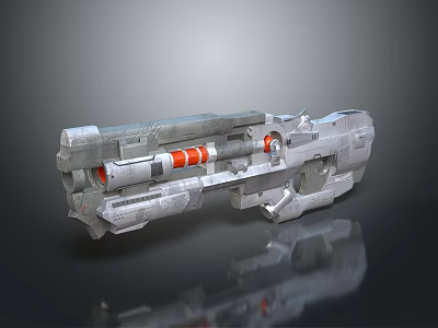 Futuristic Sci Fi Weapon With Metallic Mechanical Structure And Red Component Details 3d model