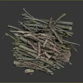 Tree Branches Roots And Stumps Pile With Various Thicknesses And Bark Pieces 3d model